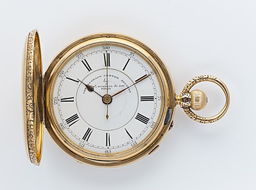 Lot 214 - Thomas Russell, London - A 19th century 18ct gold chronograph hunter pocket watch
