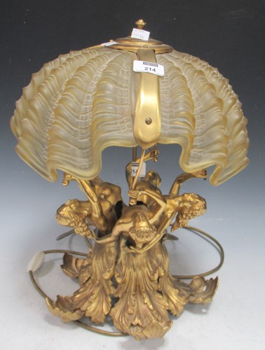Lot 214 - A table lamp comprised of gilt metal nereids...