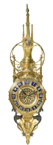 Lot 590a - A French gilt brass wall clock in Gothic style, early 20th century