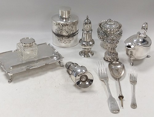 Lot 342 - A collection of silverware including ink stand,...