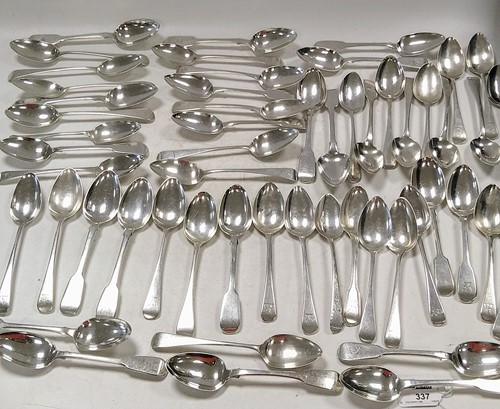Lot 337 - A large collection of silver dessert spoons,...