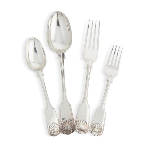 Lot 402 - A 16-piece set of late 19th century Indian metalwares silver flatware with 6 additions