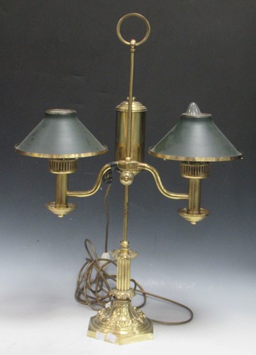 Lot 191 - An adjustable twin branch brass desk lamp with...