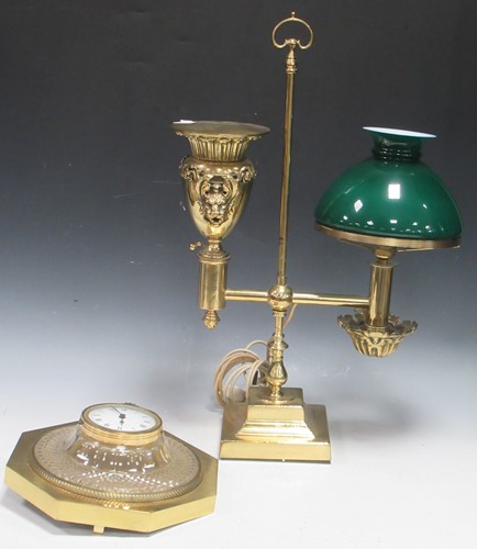 Lot 187 - Adjustable brass lamp set on square base with...