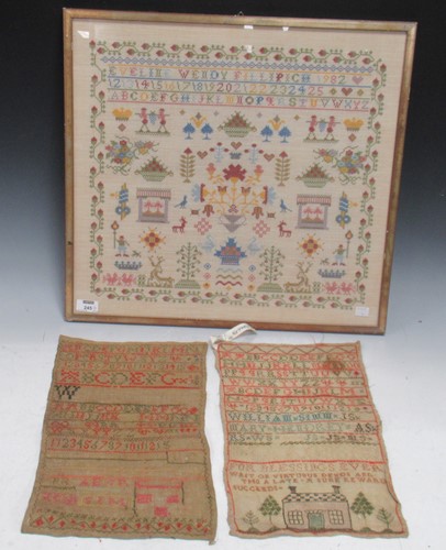 Lot 245 - Two 19th century samplers with alphabet and...