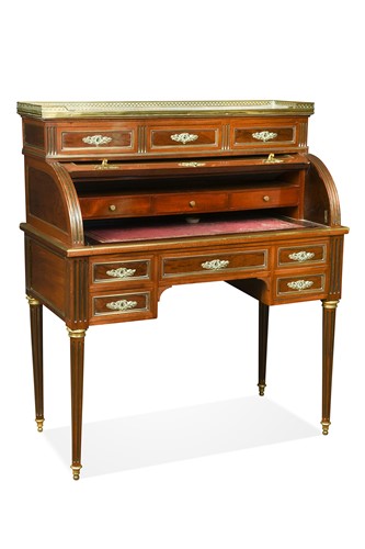 Lot 663 - A Louis XVI style mahogany cylinder bureau, late 19th century