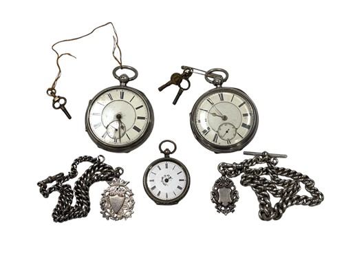 Lot 396 - Two silver open faced pocket watches with...