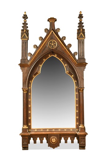 Lot 433 - A Victorian oak Gothic style wall mirror