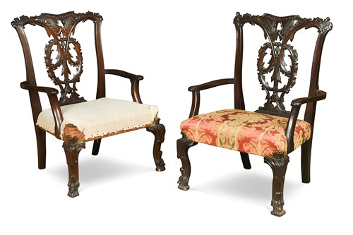 Lot 504 - A pair of Chippendale revival mahogany low armchairs, circa 1900
