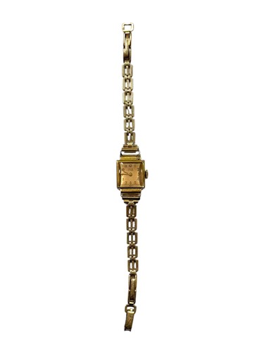 Lot 385 - A Swiss 18ct gold wristwatch on a later...
