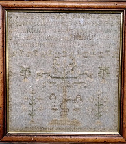 Lot 209 - A 19th century framed sampler with Adam and...