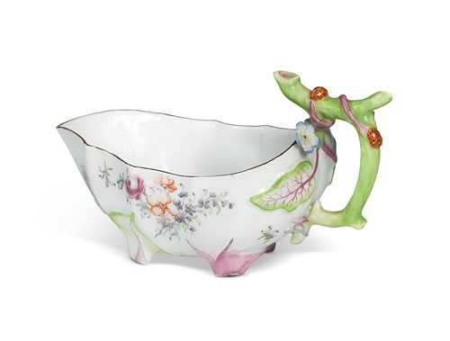 Lot 441 - A Chelsea strawberry leaf sauceboat, circa 1752-55
