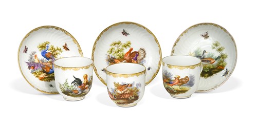 Lot 707 - Three Berlin cups and saucers, 19th century