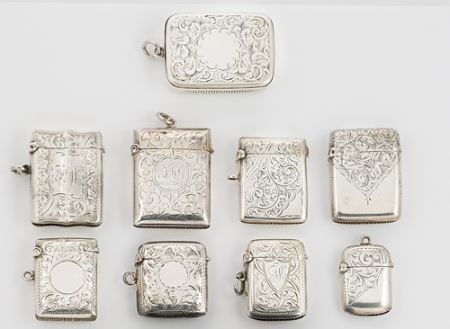 Lot 313 - A collection of 9 Birmingham marked Victorian and later silver vesta cases
