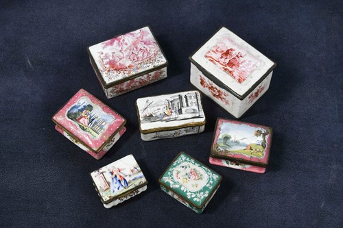 Lot 562 - A collection of seven enamel boxes, late 18th or early 19th century