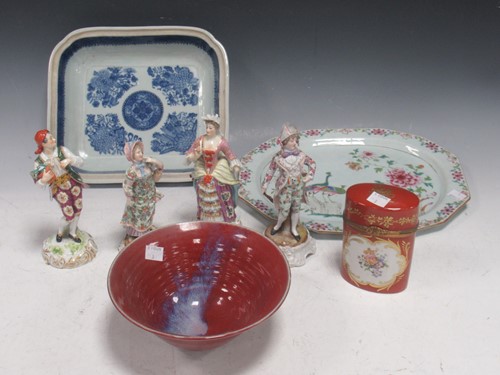 Lot 109 - A pair of porcelain Continental figures, 18cms...