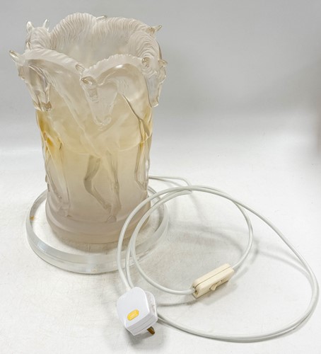 Lot 213 - In the manner of Lalique, a lucite table lamp
