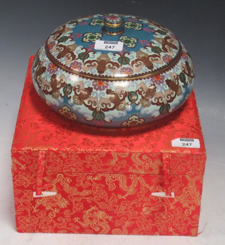Lot 247 - A modern Chinese cloisonne bowl and cover, cased