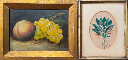 Lot 552 - 19th century still life of grapes and a peach,...