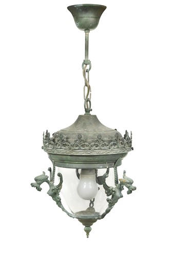Lot 492 - A verdigris hall lantern, 20th century