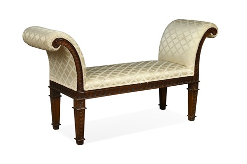 Lot 718 - A Victorian mahogany scroll arm hall seat