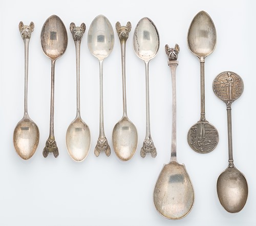Lot 333 - Of canine interest - A set of 6 silver novelty teaspoons with three additions