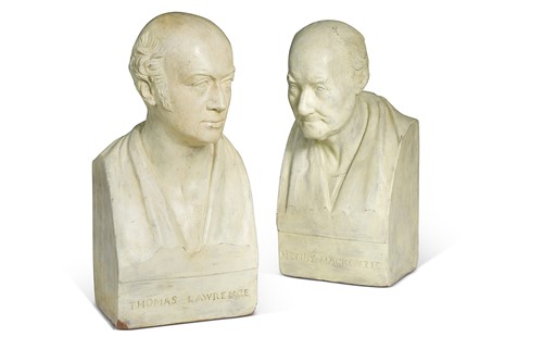 Lot 678 - After Samuel Joseph (1791-1850), a pair of painted terracotta library busts, 19th century