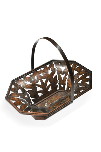Lot 732 - An Anglo Indian rosewood and brass inlaid octagonal bread basket, 19th century