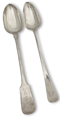 Lot 585 - Exeter - Two 19th century silver basting spoons