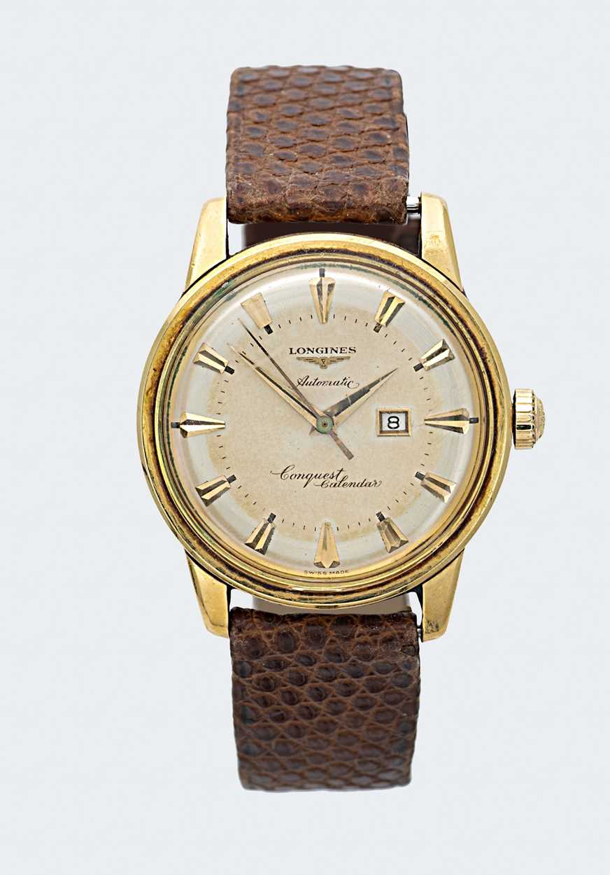 Lot 252 - Longines - An 18ct gold 'Conquest Calendar' wristwatch