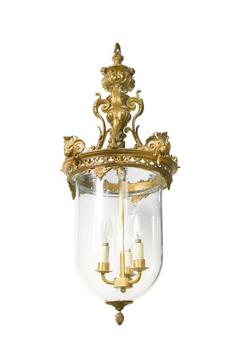 Lot 544 - A French gilt metal three light hall lantern, 19th century