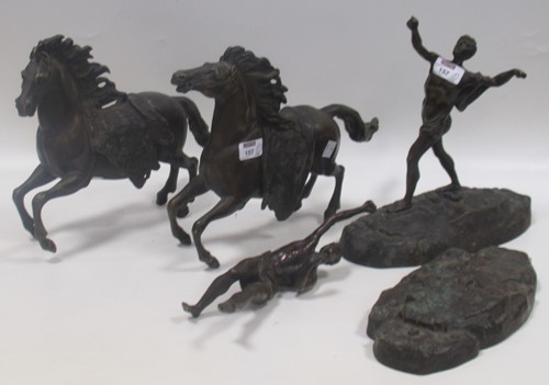 Lot 157 - After Coustou, a pair of bronze Marley Horses