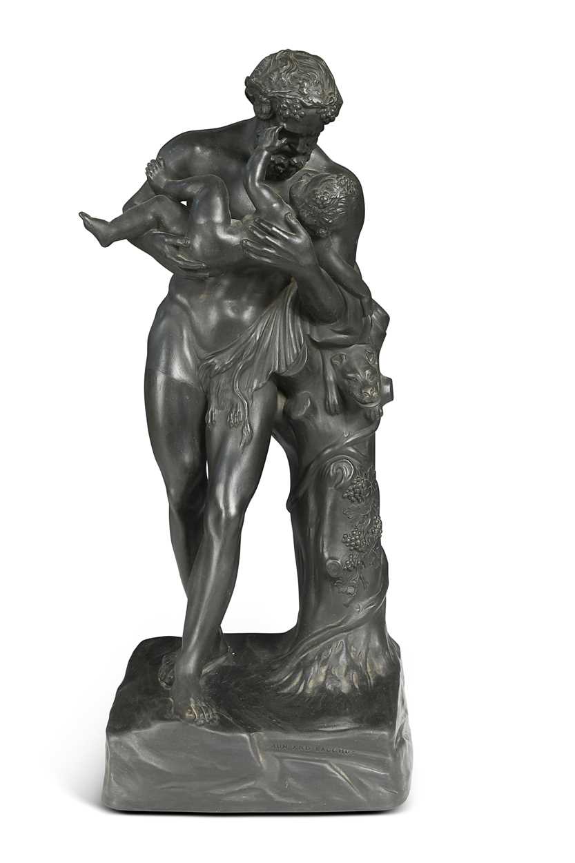 Lot 713 - A Wedgwood black basalt figure of the Faun and Bacchus, 19th century