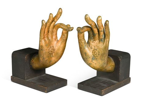 Lot 97 - A pair of Tibetan gilt bronze Buddha hands, 19th century