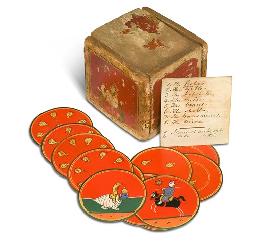 Lot 107 - Ten suits of Indian (Rajasthan) Ganjifa playing cards, 19th century