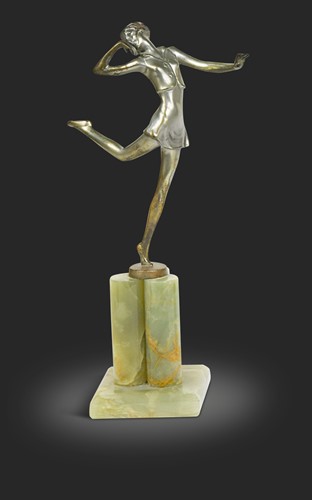 Lot 83 - Josef Lorenzl (1892-1950), an Art Deco silvered bronze model of a dancer, 'Carefree'