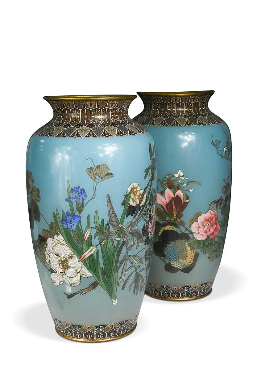 Lot 84 - A pair of Japanese large cloisonné vases, late Meiji Period, circa 1890