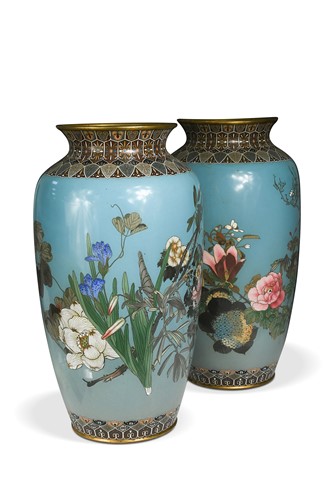 Lot 84 - A pair of Japanese large cloisonné vases, late Meiji Period, circa 1890