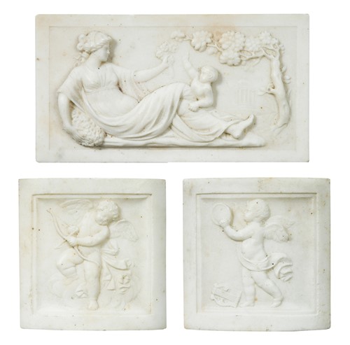 Lot 589 - A set of three carved white marble fireplace tablets, 18th/19th century