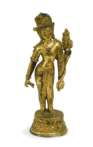 Lot 112 - A Tibetan gilt bronze standing figure of Padmapani, 17th century