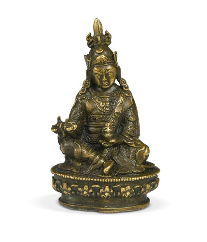 Lot 102 - A Tibetan gilt bronze small figure of the Buddhist Tantric Vajra Master Padmasambhava, late 19th/early 20th century