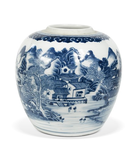 Lot 29 - A Chinese blue and white porcelain ginger jar, Qing Dynasty, late Qianlong