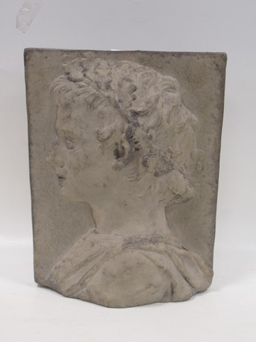 Lot 206 - A concrete relief portrait plaque, 35 x 27cm