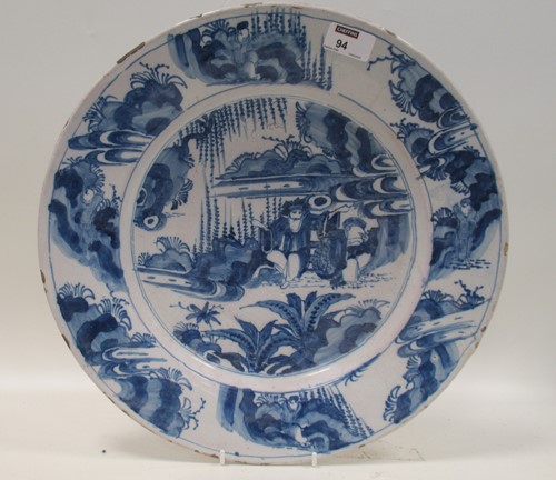Lot 94 - A Continental blue and white tin glaze dish,...