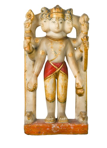 Lot 108 - An Indian painted marble three-faced and six armed Hindu Deity, 19th/20th century