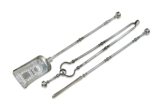 Lot 442 - A set of polished steel fire irons, 19th century