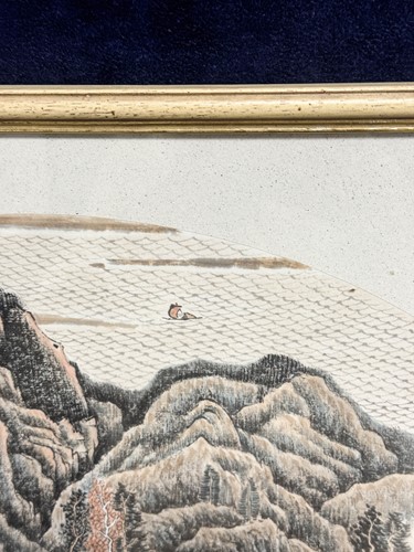 Lot 62 - A Chinese fan shaped landscape painting, 18th/19th century