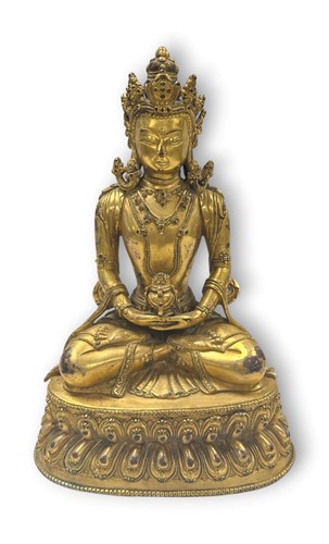 Lot 65 - A Chinese gilt bronze Amitayus, 20th century
