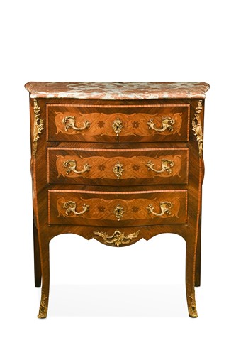 Lot 660 - A Louis XV style kingwood and marquetry commode