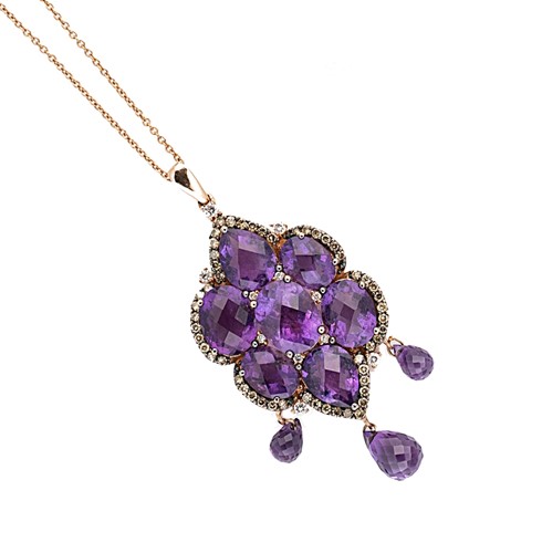 Lot 73 - An amethyst and diamond pendant and chain